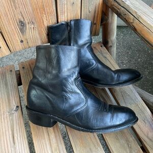 Double H Western Mens Ankle Boot Cowboy Western Black Leather Side Zip 10.5 EE